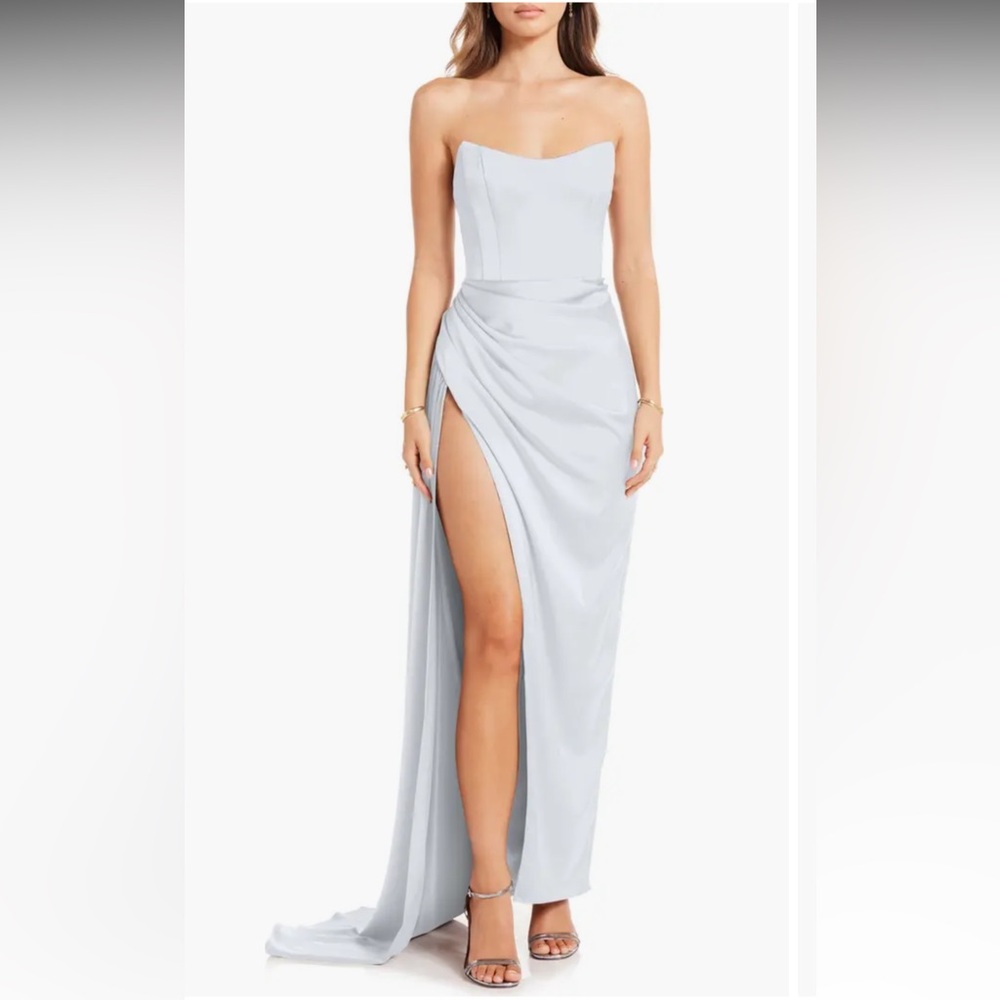 Katie May Blue Strapless Maxi Gown for Prom